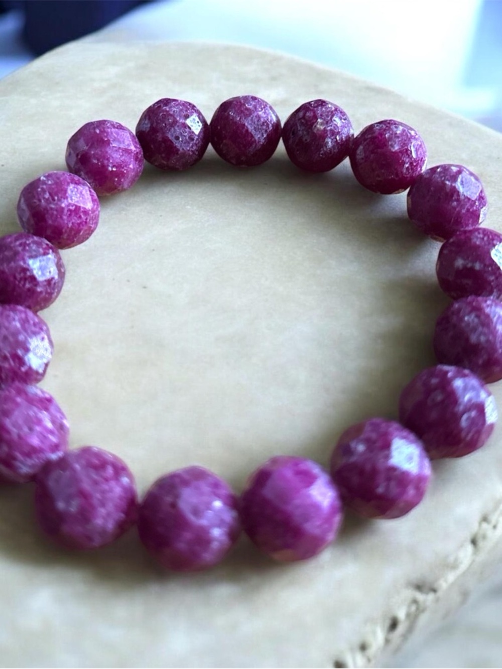 Natural Ruby Faceted Bead Bracelet- Deep Pink 12mm High Quality”New Arrival”